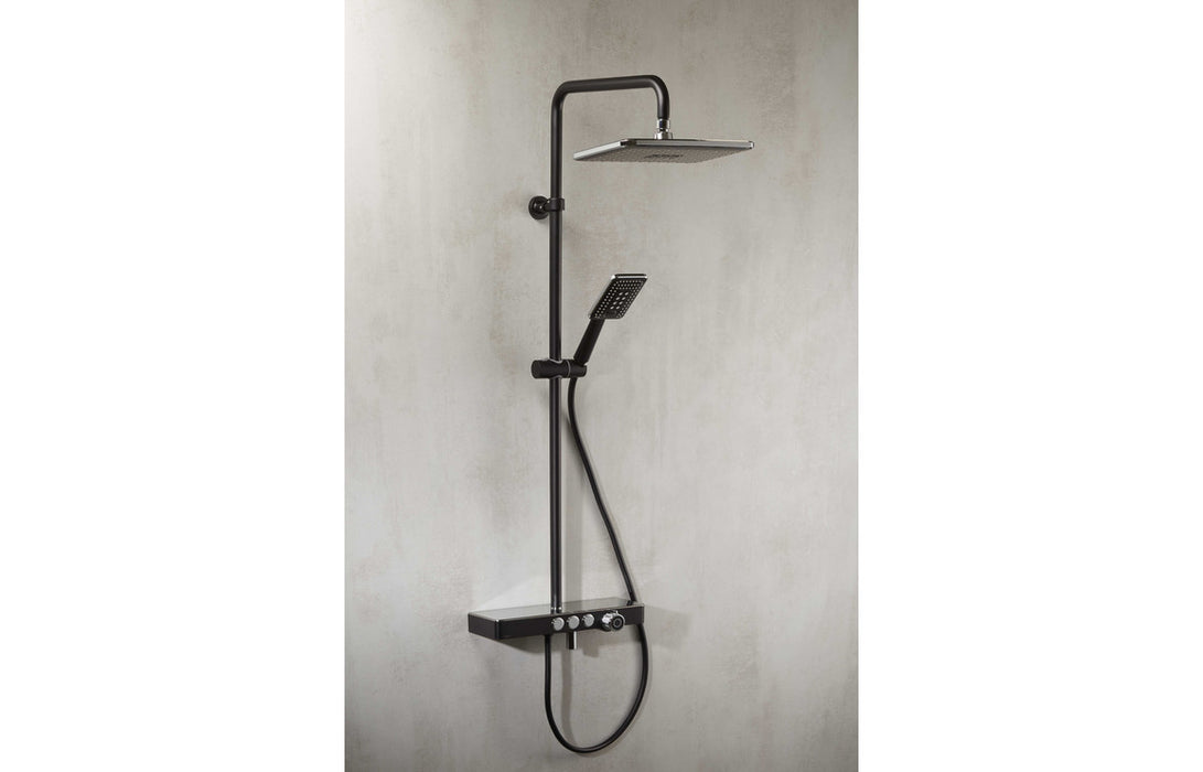 Vema Thermostatic Shower Column w/Fixed Head, Riser  Shelf & Foot Wash - Black
