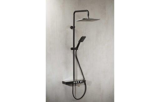 Vema Thermostatic Shower Column w/Fixed Head, Riser  Shelf & Foot Wash - Black