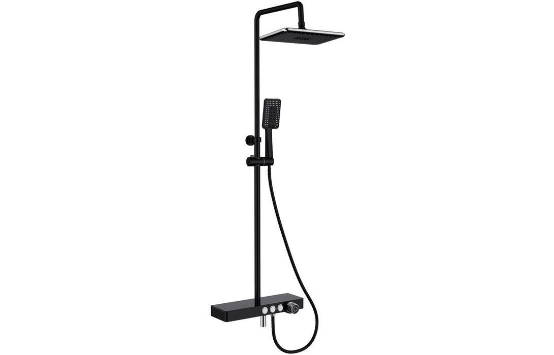 Vema Thermostatic Shower Column w/Fixed Head, Riser  Shelf & Foot Wash - Black
