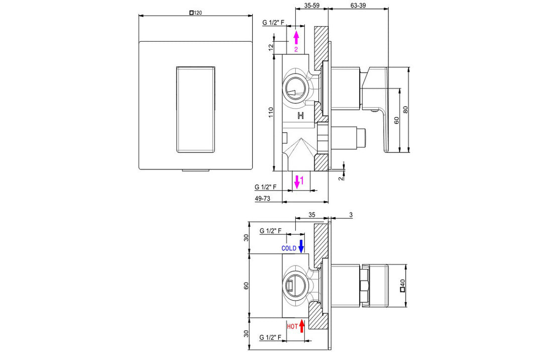 Vema Lys Concealed Two Outlet Shower Mixer w/Diverter