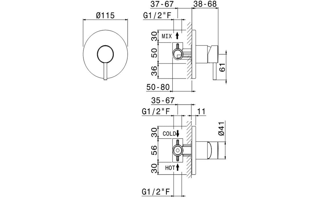 Vema Maira Black Concealed Single Outlet Shower Mixer