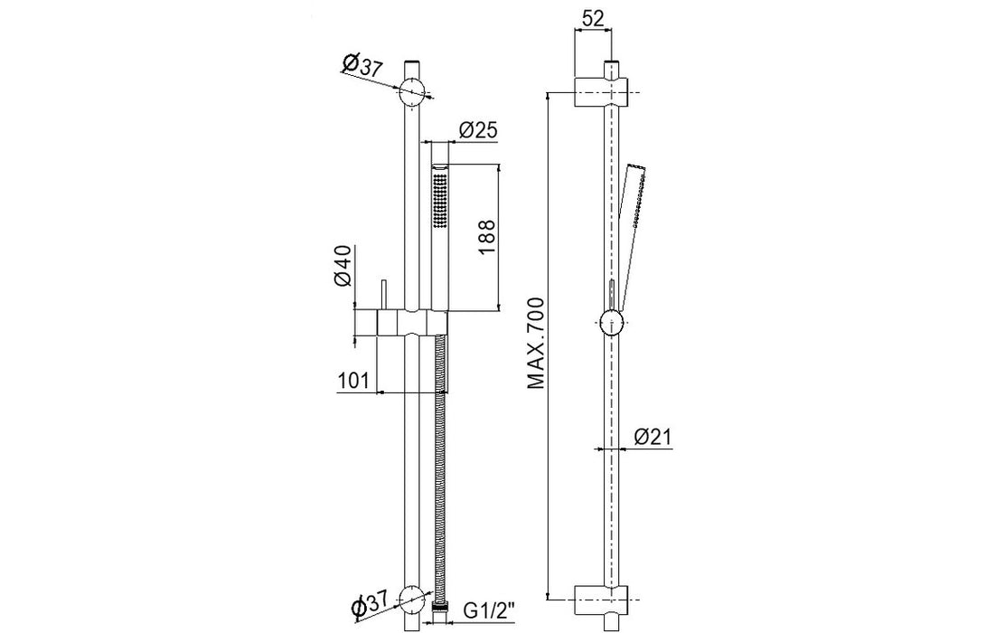 Vema Maira Black ABS Riser Rail w/Hose & Handset