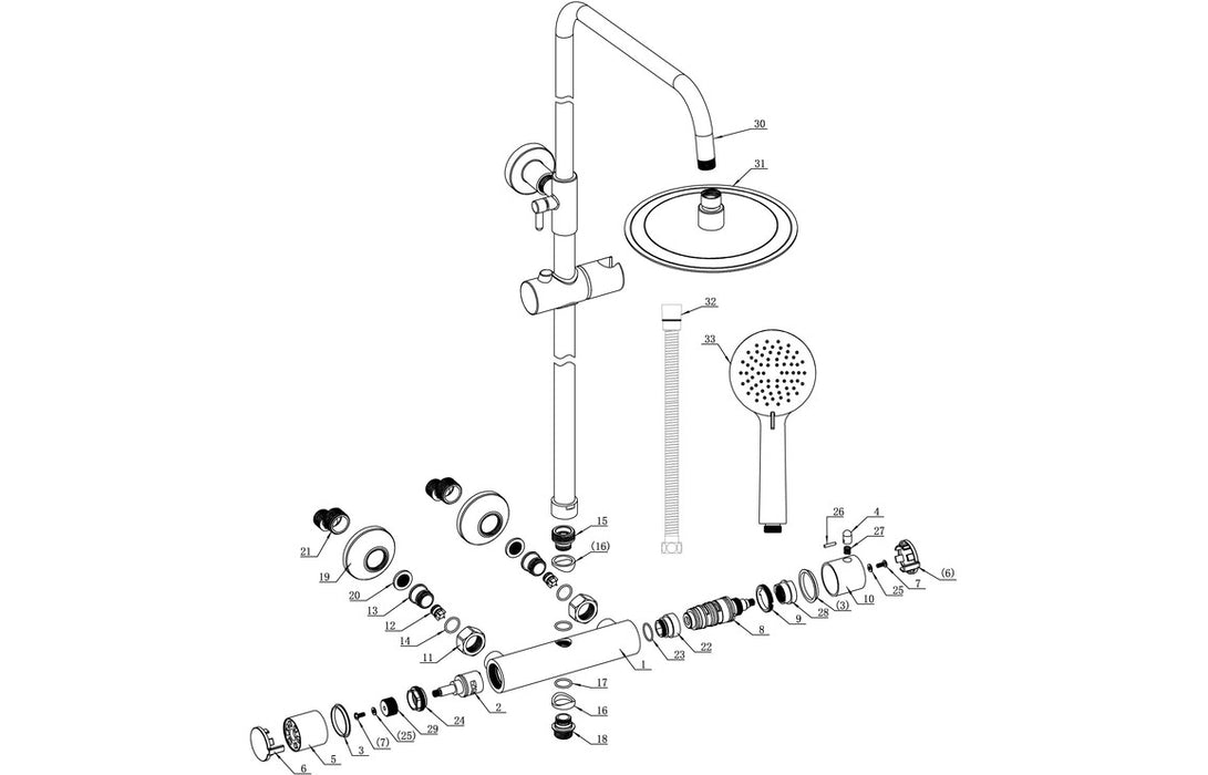 Seren Round Thermostatic Bar Mixer w/Riser Kit - Chrome