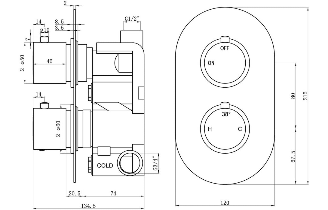Seren Thermostatic Single Outlet Twin Shower Valve - Chrome