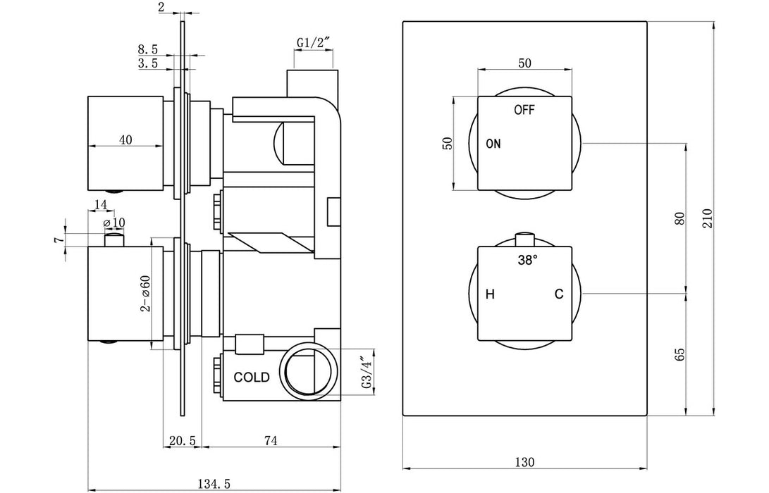 Eclipse Thermostatic Single Outlet Twin Shower Valve - Chrome