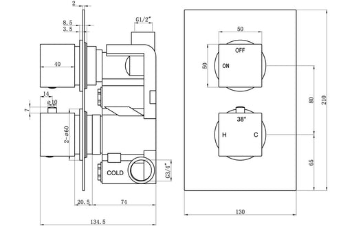 Eclipse Thermostatic Single Outlet Twin Shower Valve - Chrome