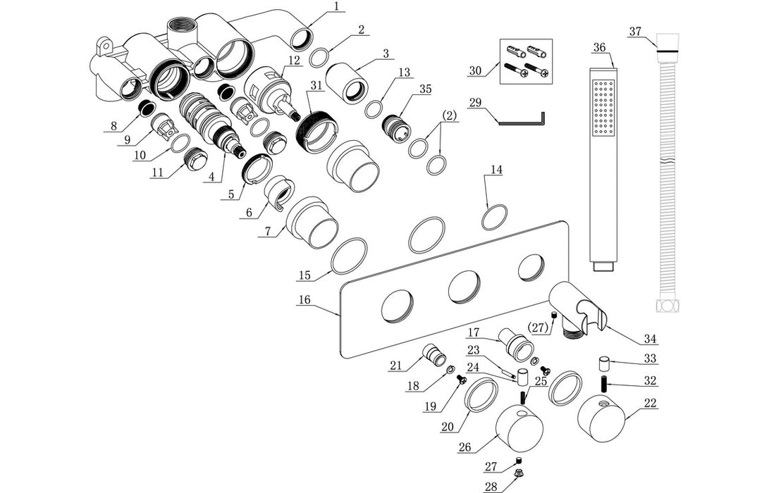 Moira Thermostatic Two Outlet Shower Valve w/Handset - Chrome