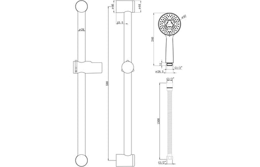 Seren Round Slider Rail Kit & 3 Mode Handset