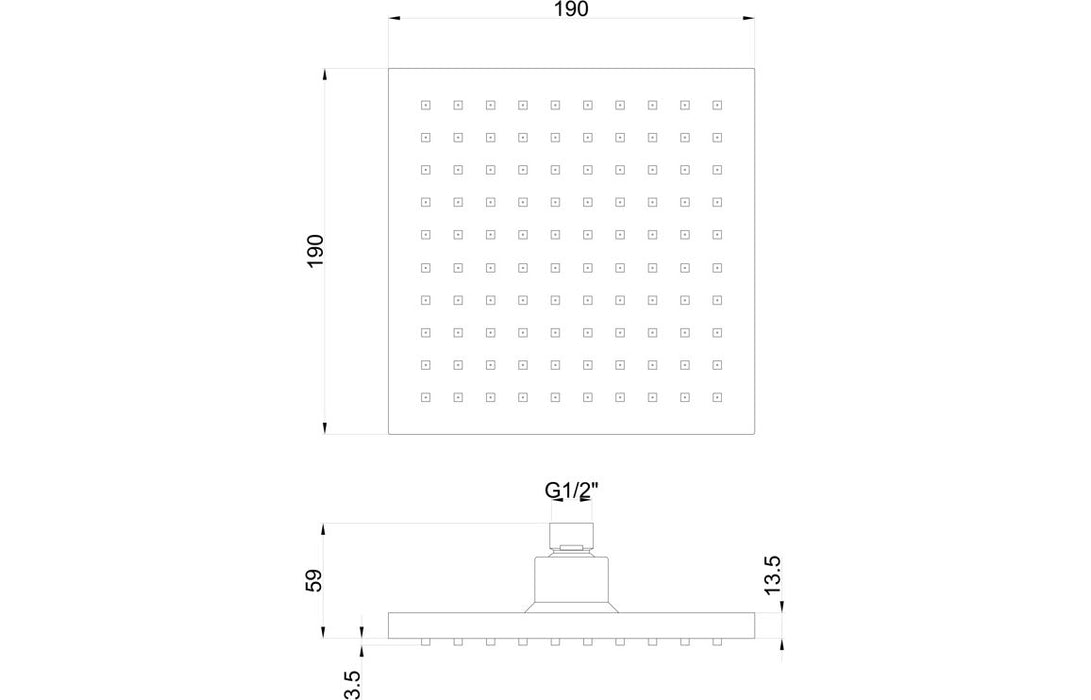 Eclipse 200mm Square Showerhead - Chrome