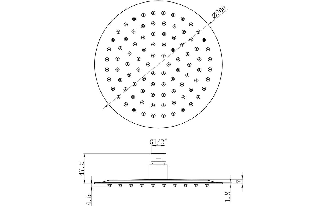 Seren 200mm Round Ultraslim Showerhead - Chrome