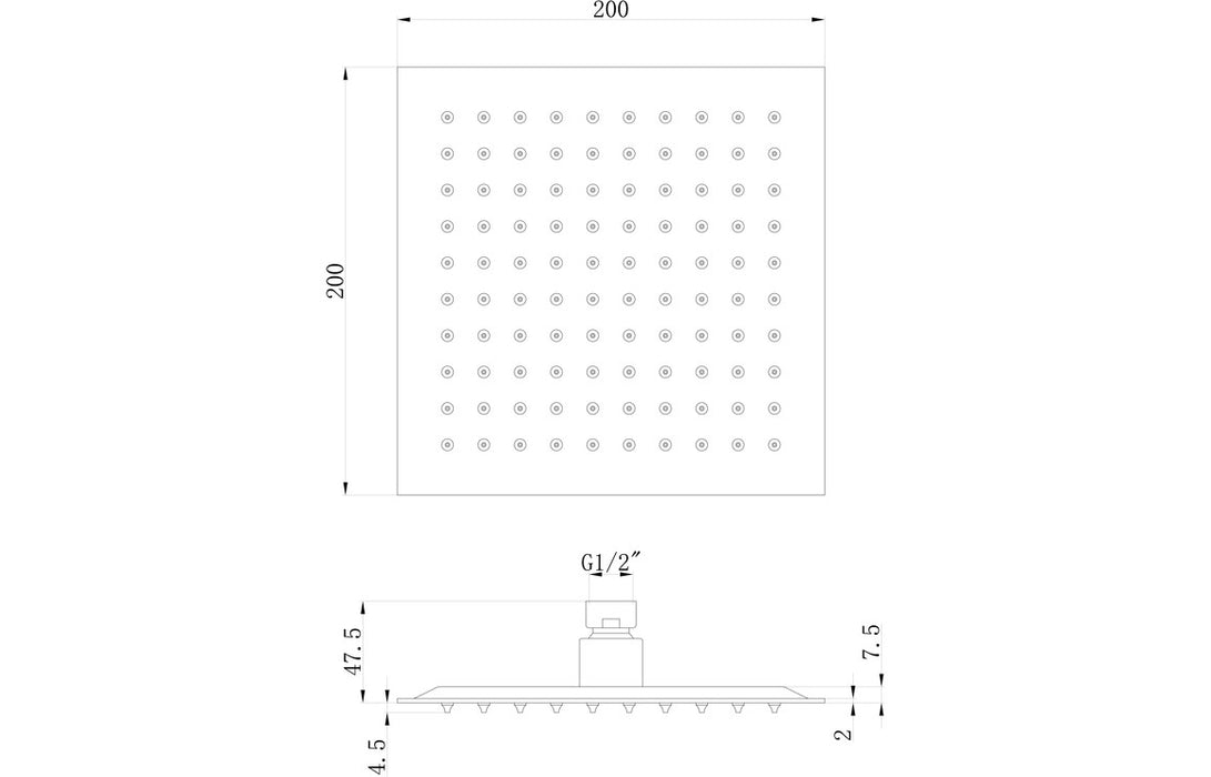 Eclipse 200mm Square Ultraslim Showerhead - Chrome