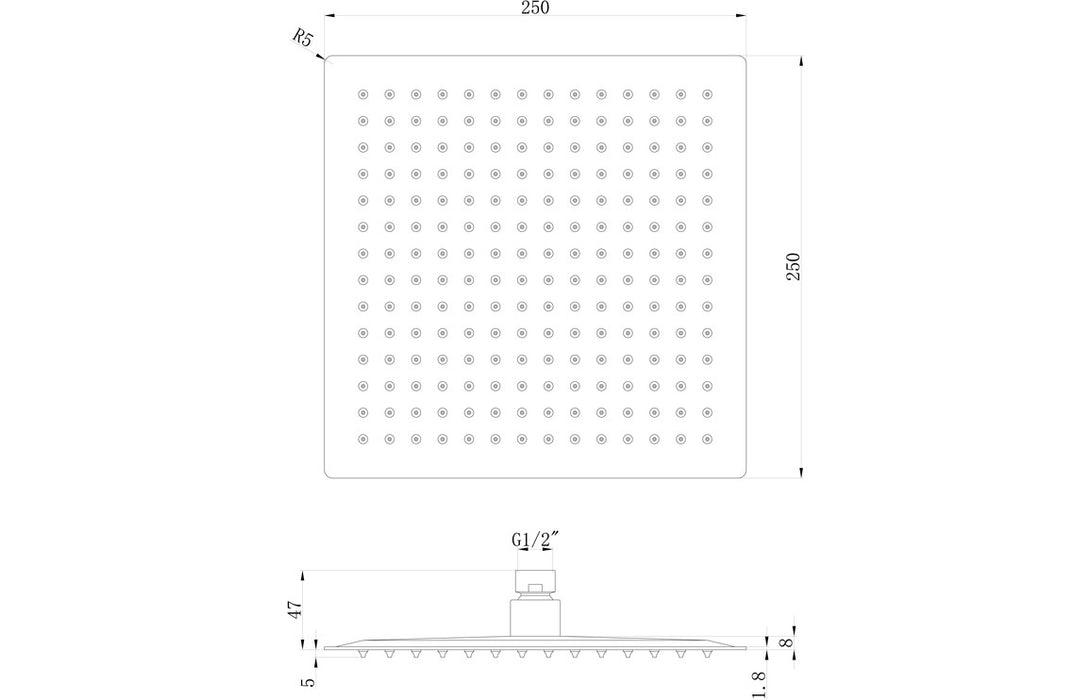 Eclipse 200mm Square Ultraslim Showerhead - Chrome