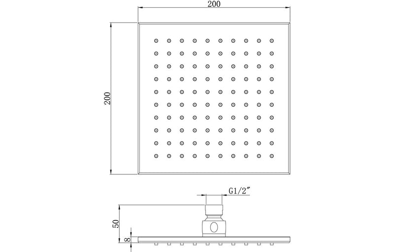 Eclipse 200mm Square Showerhead - Chrome