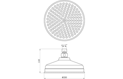 Carrick 200mm Round Traditional Showerhead - Chrome