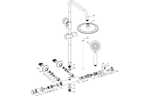 Round Thermostatic Bar Mixer w/Riser Kit 