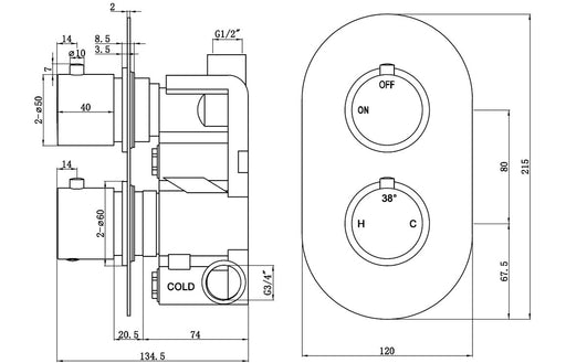 Seren Thermostatic Single Outlet Twin Shower Valve - Brushed Brass