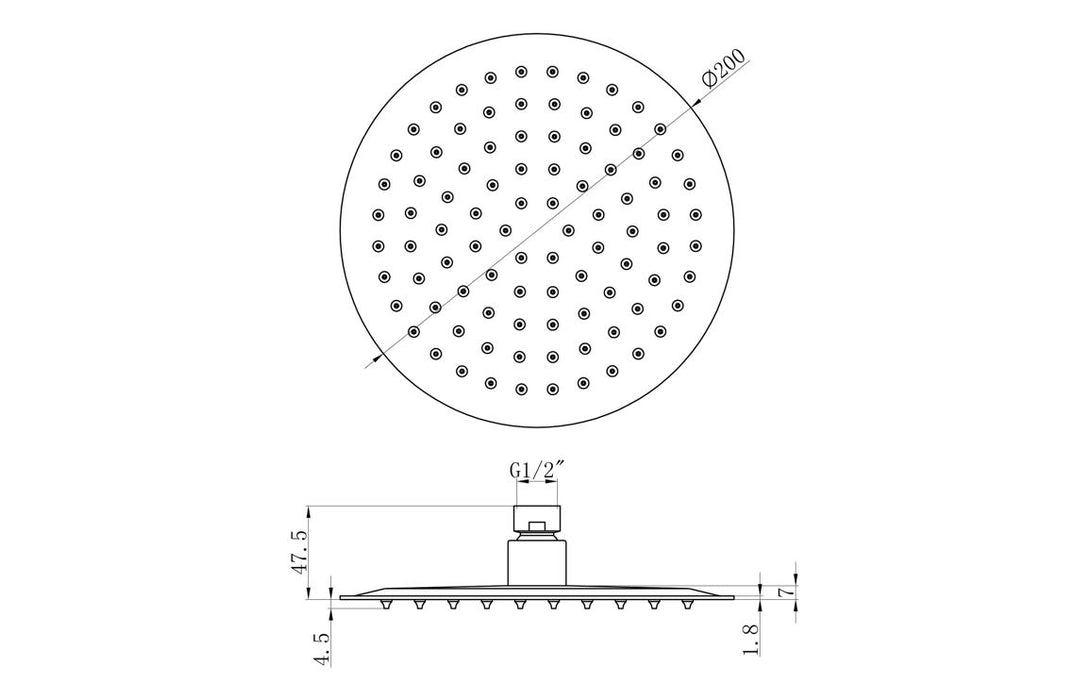 Seren 200mm Round Ultraslim Showerhead - Brushed Bronze