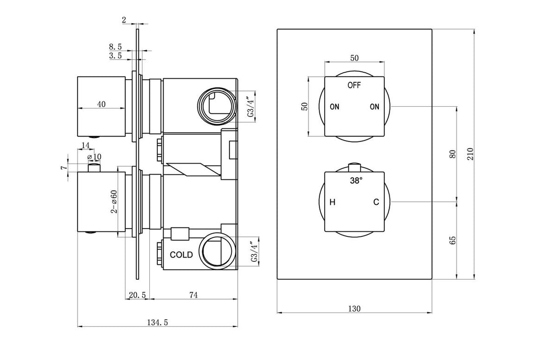 Square Concealed Valve Head & Arm Shower Pack
