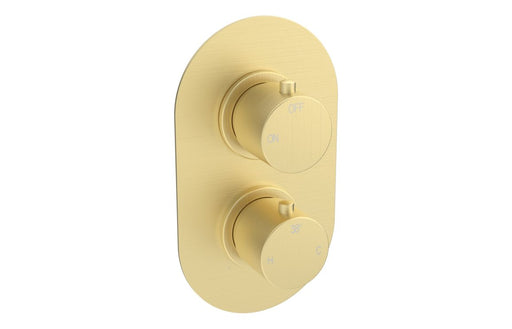 Seren Thermostatic Single Outlet Twin Shower Valve - Brushed Brass
