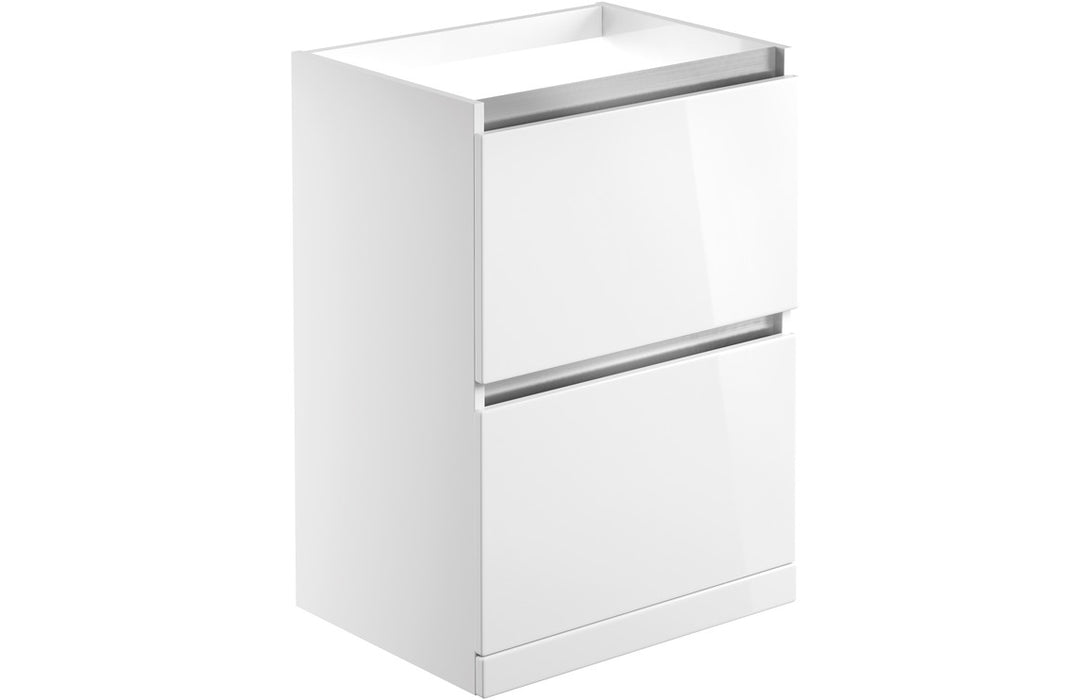 Milano 600mm 2 Drawer Floor Standing Basin Unit (No Top) - White Gloss