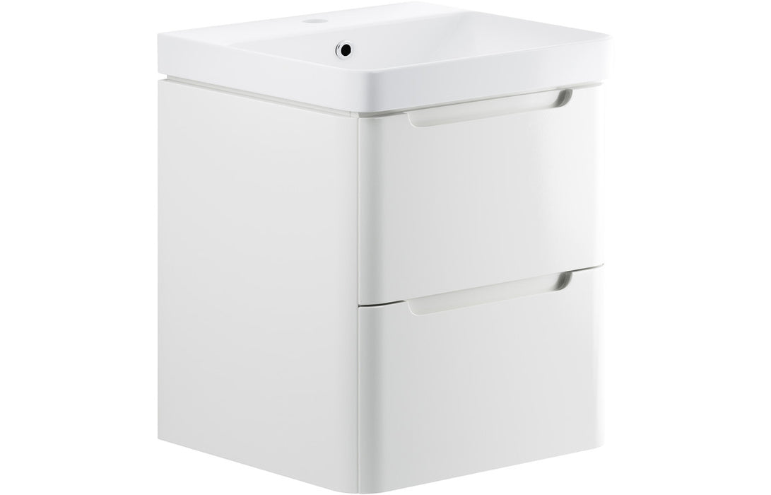 Lavena 605mm 2 Drawer Wall Hung Basin Unit - White Gloss