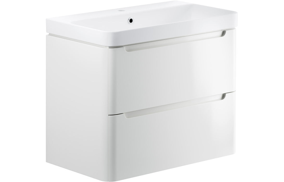 Lavena 805mm 2 Drawer Wall Hung Basin Unit - White Gloss