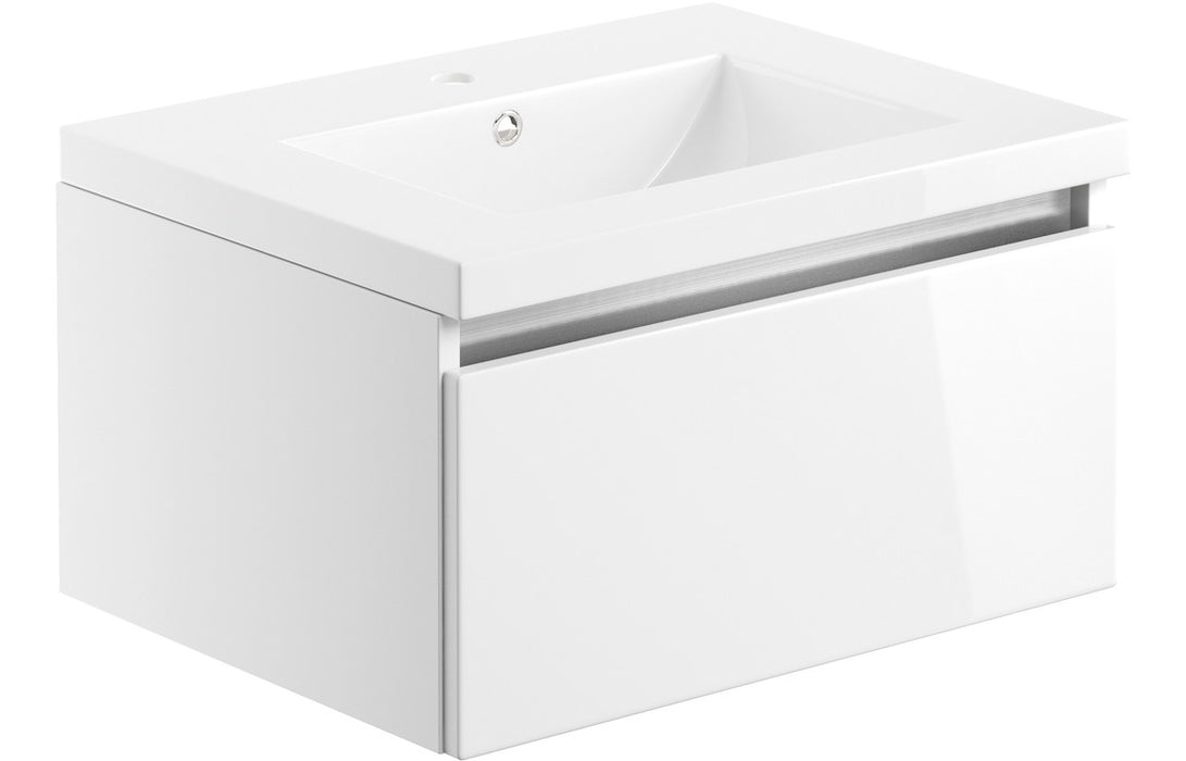 Milano 615mm 1 Drawer Wall Hung Basin Unit Inc. Basin - White Gloss