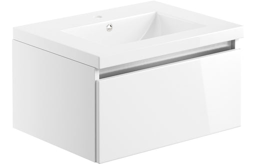 Milano 615mm 1 Drawer Wall Hung Basin Unit Inc. Basin - White Gloss