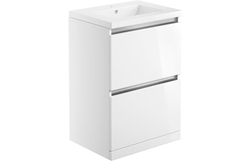 Milano 615mm 2 Drawer Floor Standing Basin Unit Inc. Basin - White Gloss