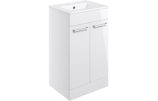Pulse 510mm Floor Standing 2 Door Basin Unit & 1TH Thin Edge Basin - White Gloss