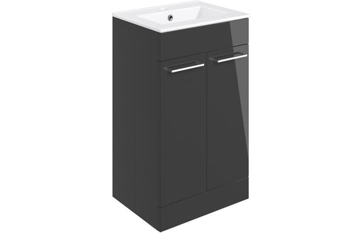 Pulse 510mm Floor Standing 2 Door Basin Unit & 1TH Thin Edge Basin - Anthracite Gloss