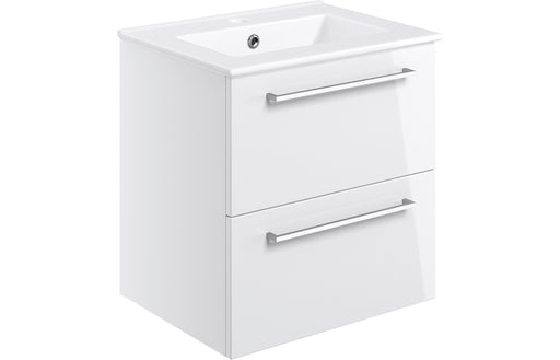 Pulse 510mm Wall Hung 2 Drawer Basin Unit & 1TH Thin Edge Basin - White Gloss