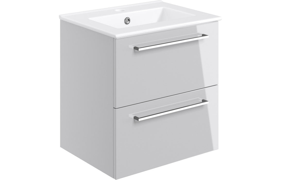 Pulse 510mm Wall Hung 2 Drawer Basin Unit & 1TH Thin Edge Basin - Grey Gloss