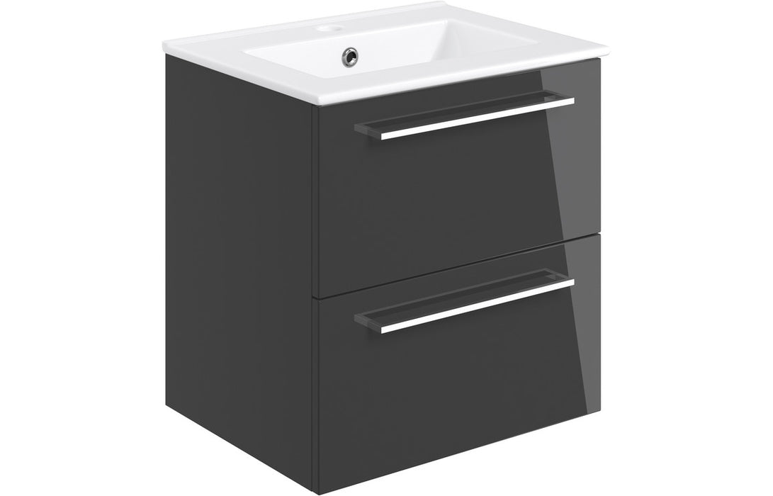 Pulse 510mm Wall Hung 2 Drawer Basin Unit & 1TH Thin Edge Basin - Anthracite Gloss