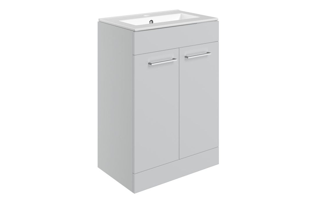 Pulse 610mm Floor Standing 2 Door Basin Unit & Thin Edge Basin - Grey Gloss