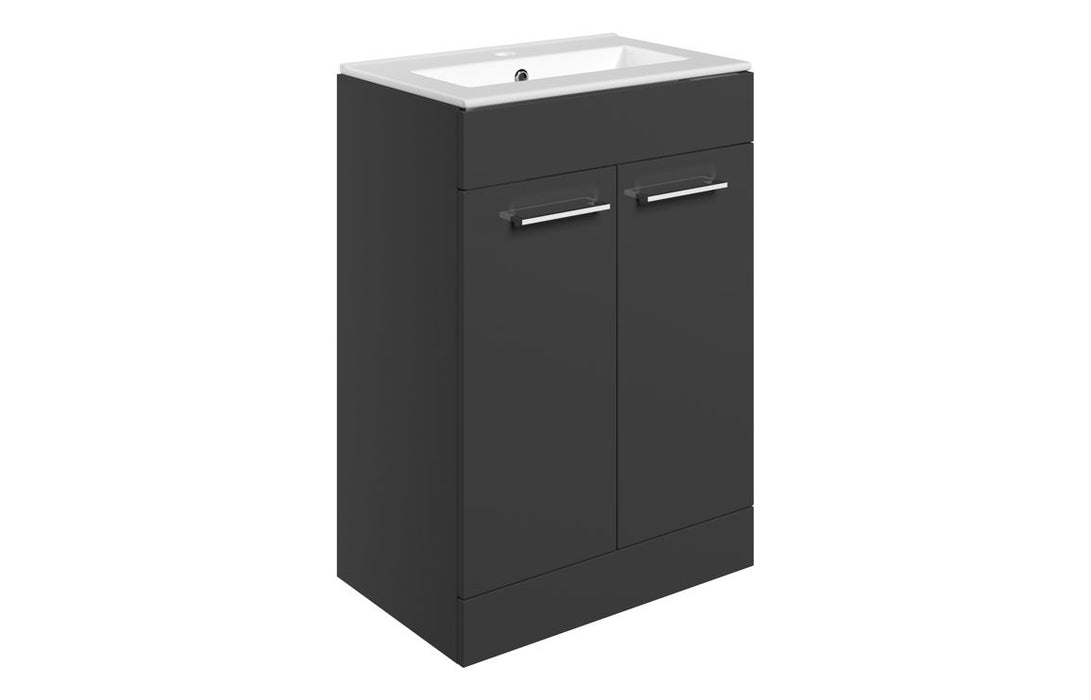 Pulse 610mm Floor Standing 2 Door Basin Unit & Thin Edge Basin - Anthracite Gloss