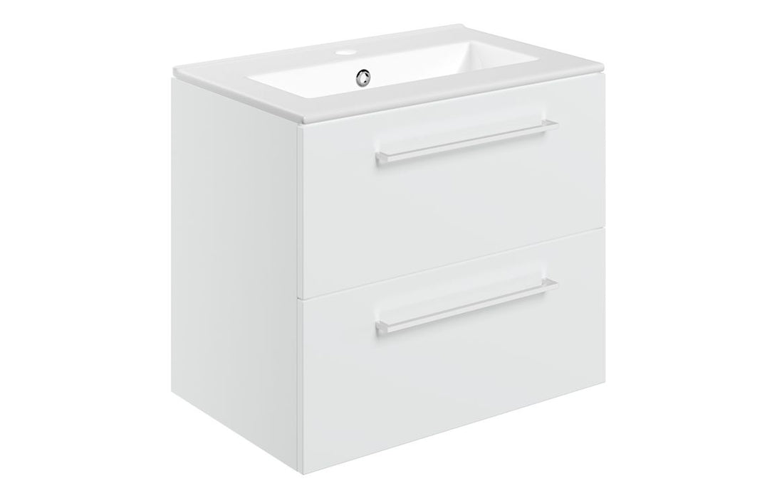 Pulse 610mm Wall Hung 2 Drawer Basin Unit & Thin Edge Basin - White Gloss