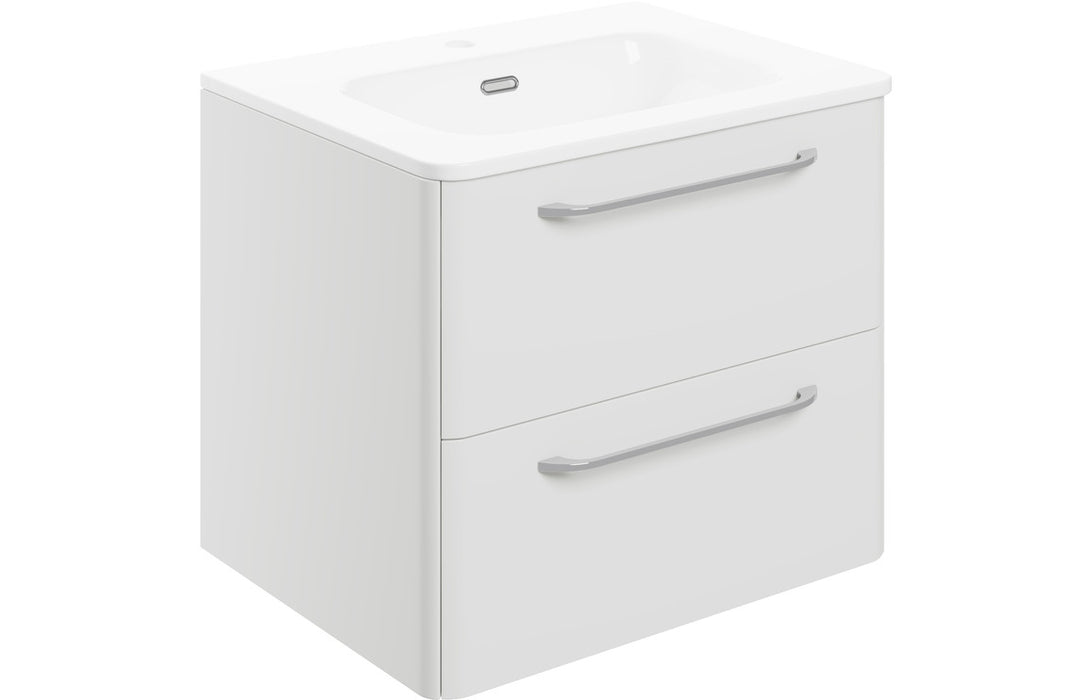 Deco 610mm 2 Drawer Wall Unit & Basin - White Gloss