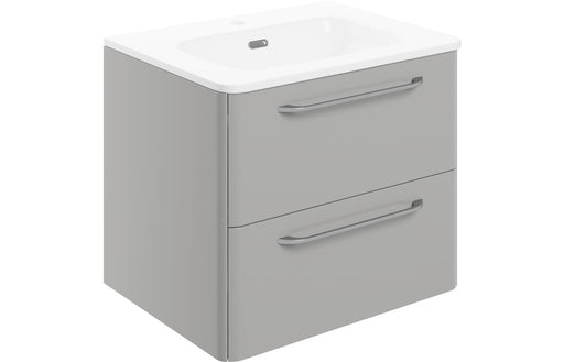 Deco 610mm 2 Drawer Wall Unit & Basin - Grey Gloss