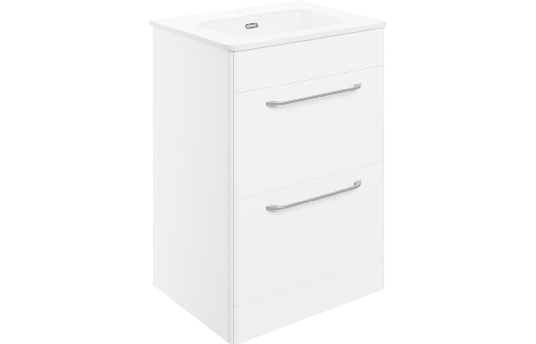 Deco 610mm 2 Drawer Floor Unit & Basin - White Gloss