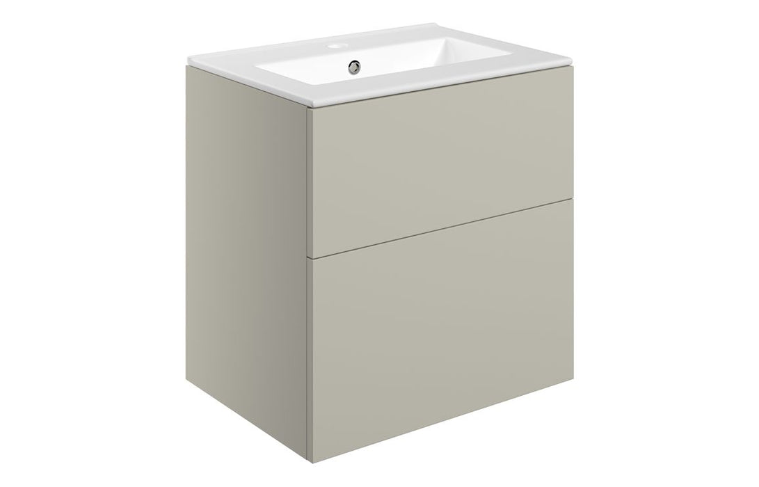 Accent 610mm Wall Hung 2 Drawer Basin Unit & Basin - Matt Latte