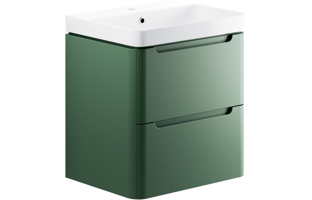 Lavena 605mm 2 Drawer Wall Hung Basin Unit - Matt Sage Green