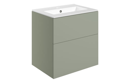 Accent 610mm Wall Hung 2 Drawer Basin Unit & Basin - Matt Olive Green