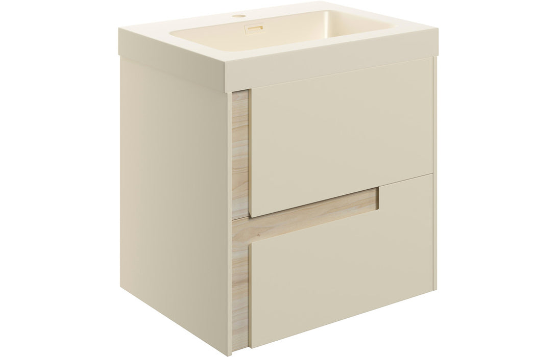 Dualis 605mm Wall Hung 2 Drawer Basin Unit & 1TH Co-ordinating Basin - Matt Cotton & Oak Effect