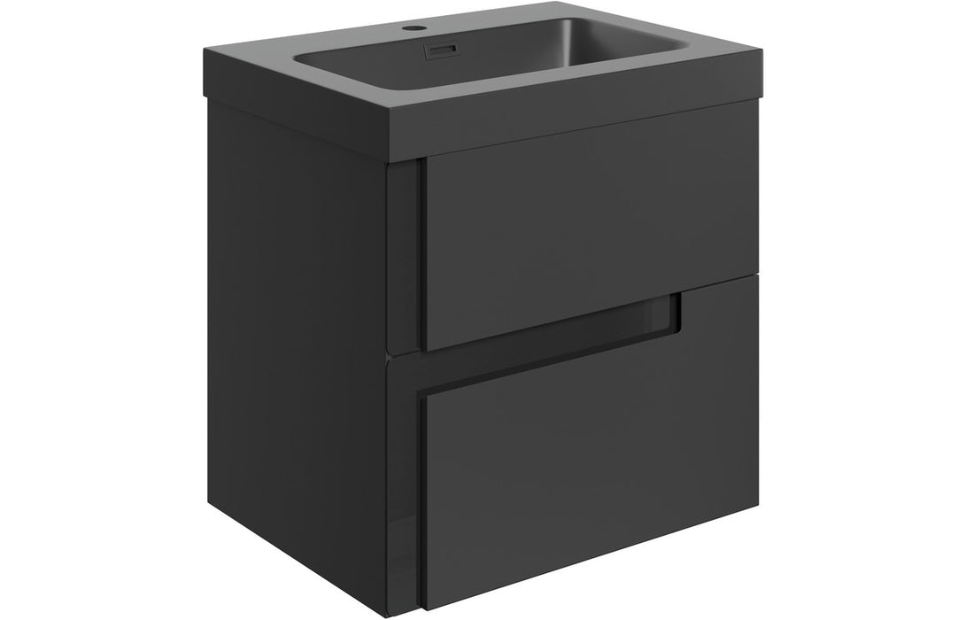 Dualis 605mm Wall Hung 2 Drawer Basin Unit & 1TH Co-ordinating Basin - Matt Black & Glass