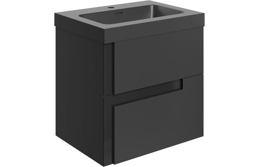 Dualis 605mm Wall Hung 2 Drawer Basin Unit & 1TH Co-ordinating Basin - Matt Black & Glass