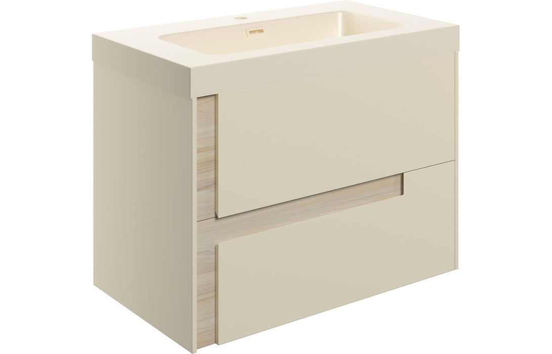 Dualis 805mm Wall Hung 2 Drawer Basin Unit & 1TH Co-ordinating Basin - Matt Cotton & Oak Effect