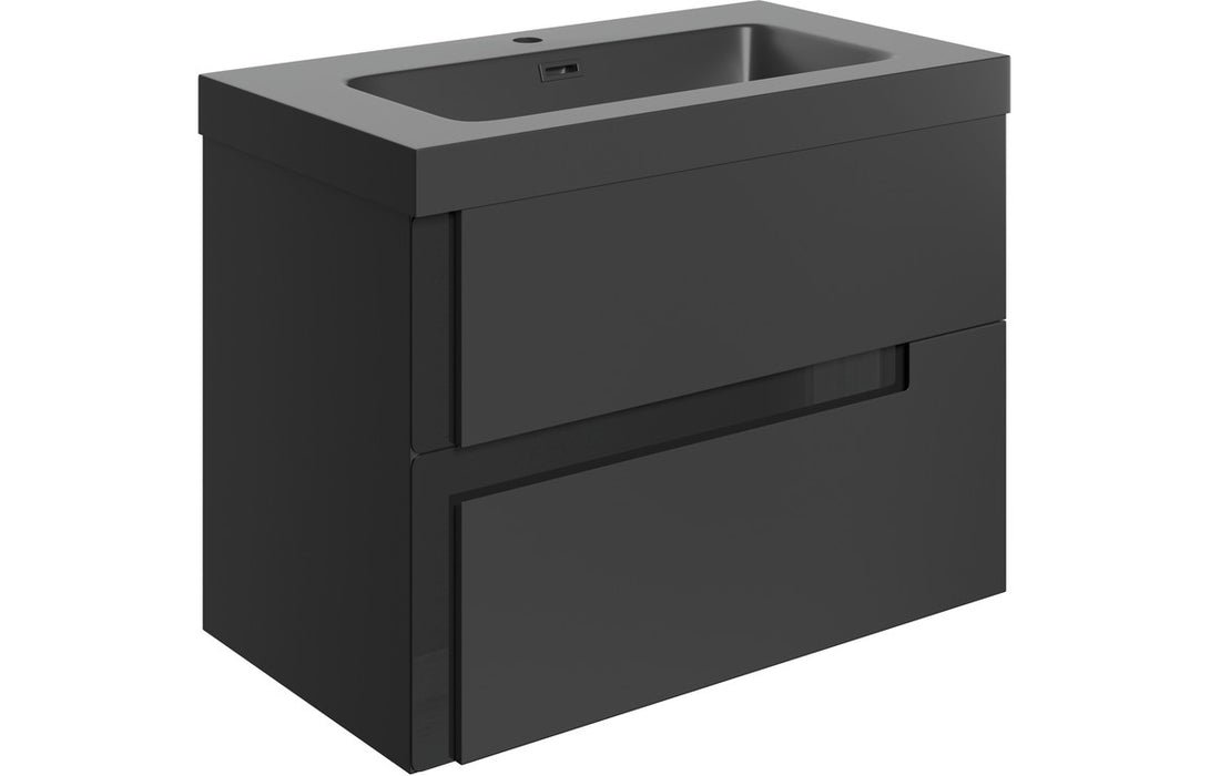 Dualis 805mm Wall Hung 2 Drawer Basin Unit & 1TH Co-ordinating Basin - Matt Black & Glass