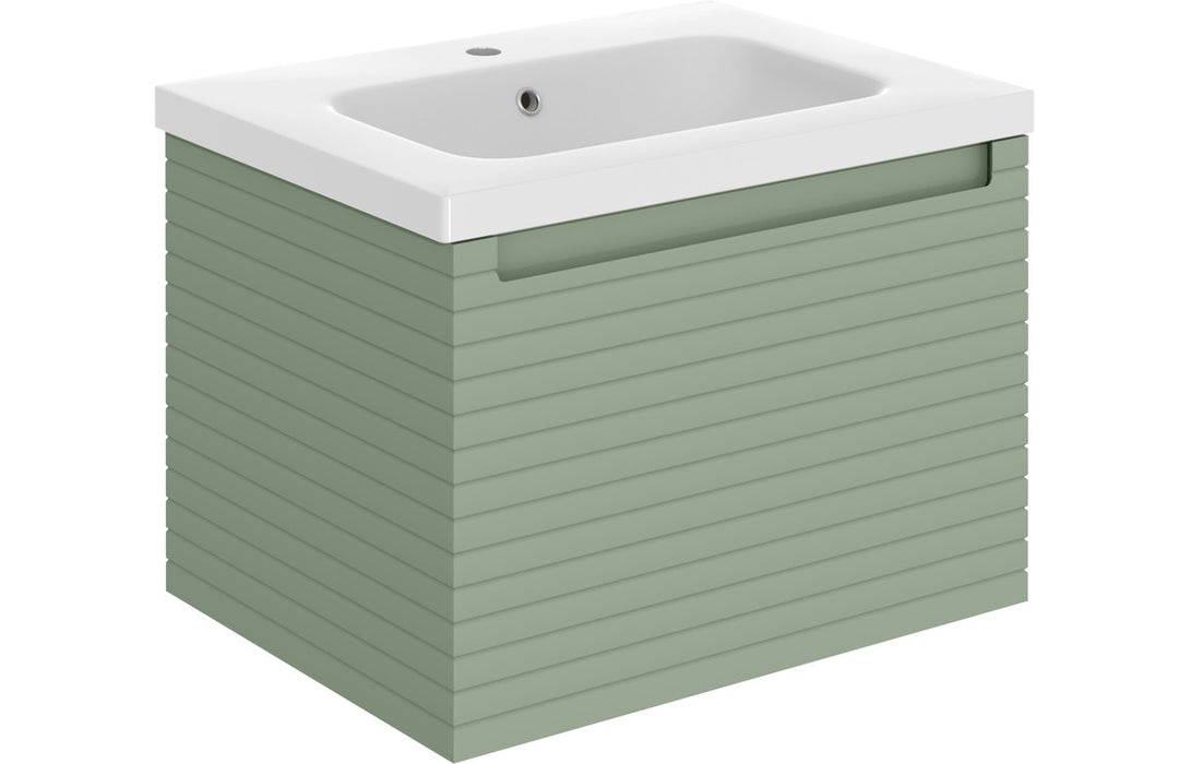 Parallel 615mm Wall Hung 1 Drawer Basin Unit & 1TH Basin - Matt Willow Green