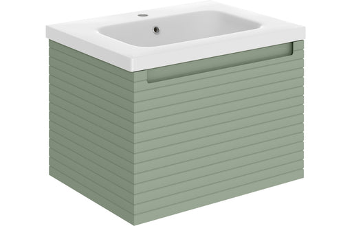 Parallel 615mm Wall Hung 1 Drawer Basin Unit & 1TH Basin - Matt Willow Green